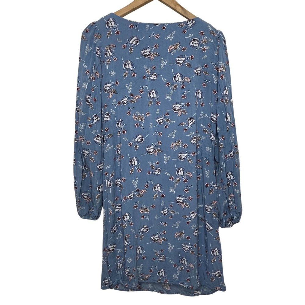 👗 OODJI | Blue Floral Dress Women Long Balloon Sleeves Shift | Size 38 - Picture 4 of 8